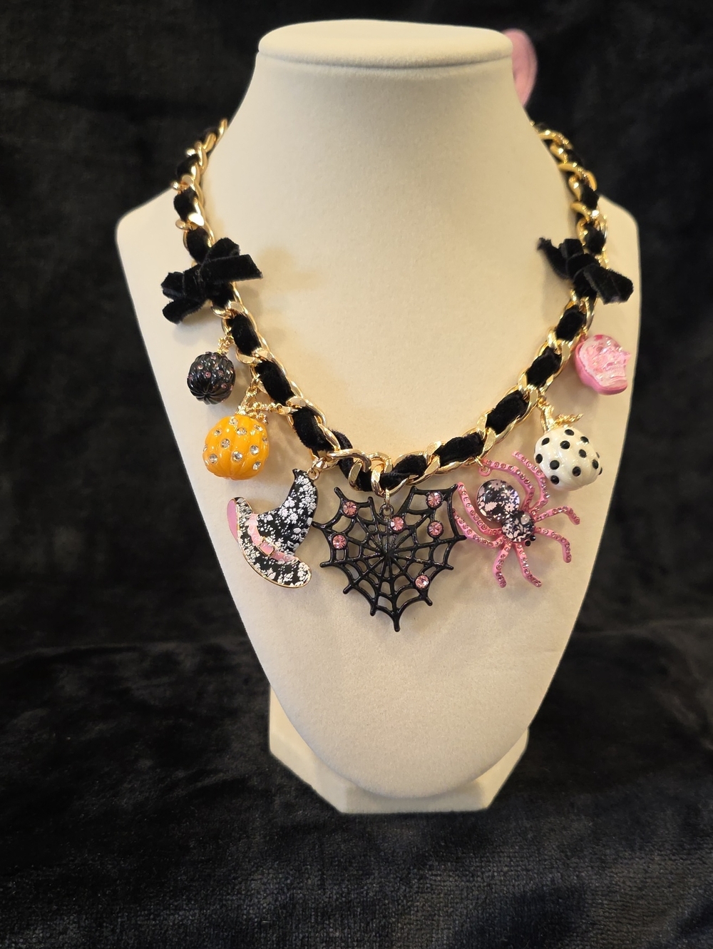 Halloween Charm Necklace with Black and Pink Accents
